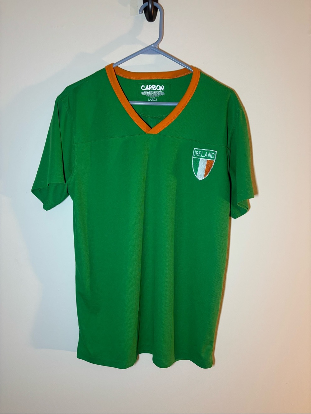 Carbon Green V-Neck Ireland Crest Jersey with Orange Trim